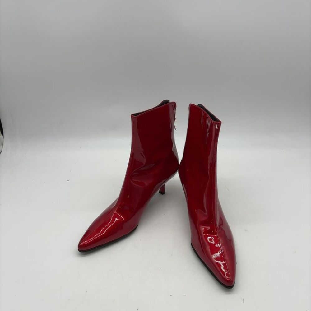 Stuart Weitzman Patent Leather Pointed Toe Kitten Heel Boots
